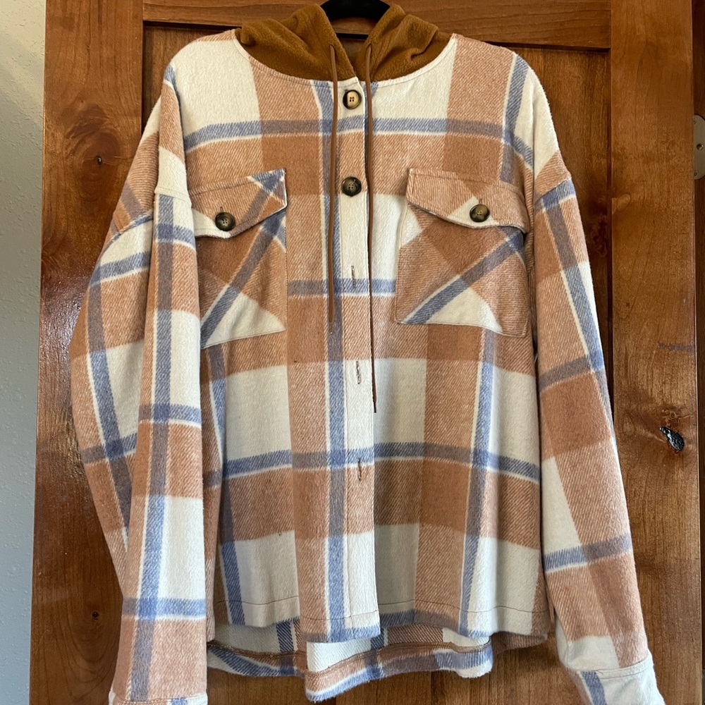 Plaid Button-Up Jacket with Hood